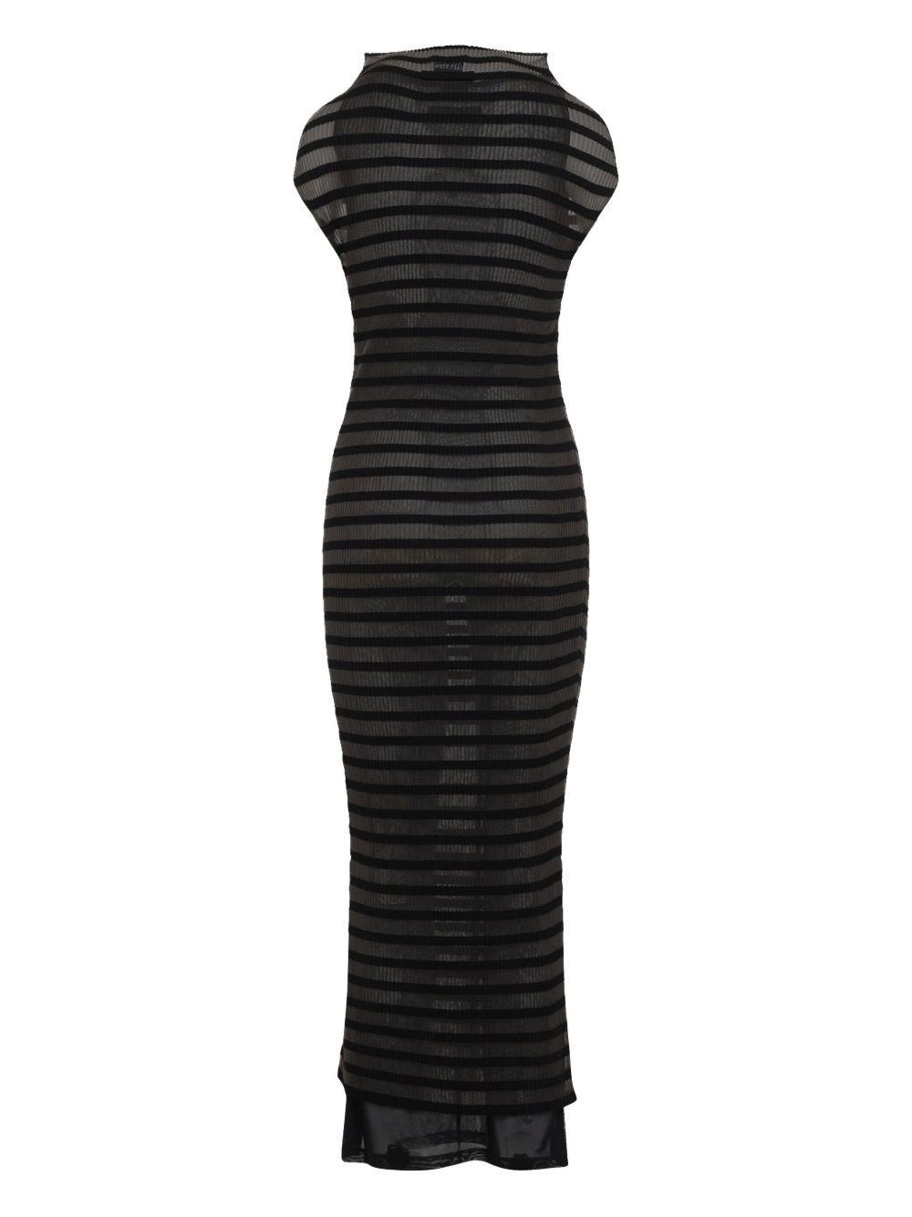 JEAN PAUL GAULTIER Mariniere Striped Cap-sleeve Nylon Maxi Dress In Black Product Image