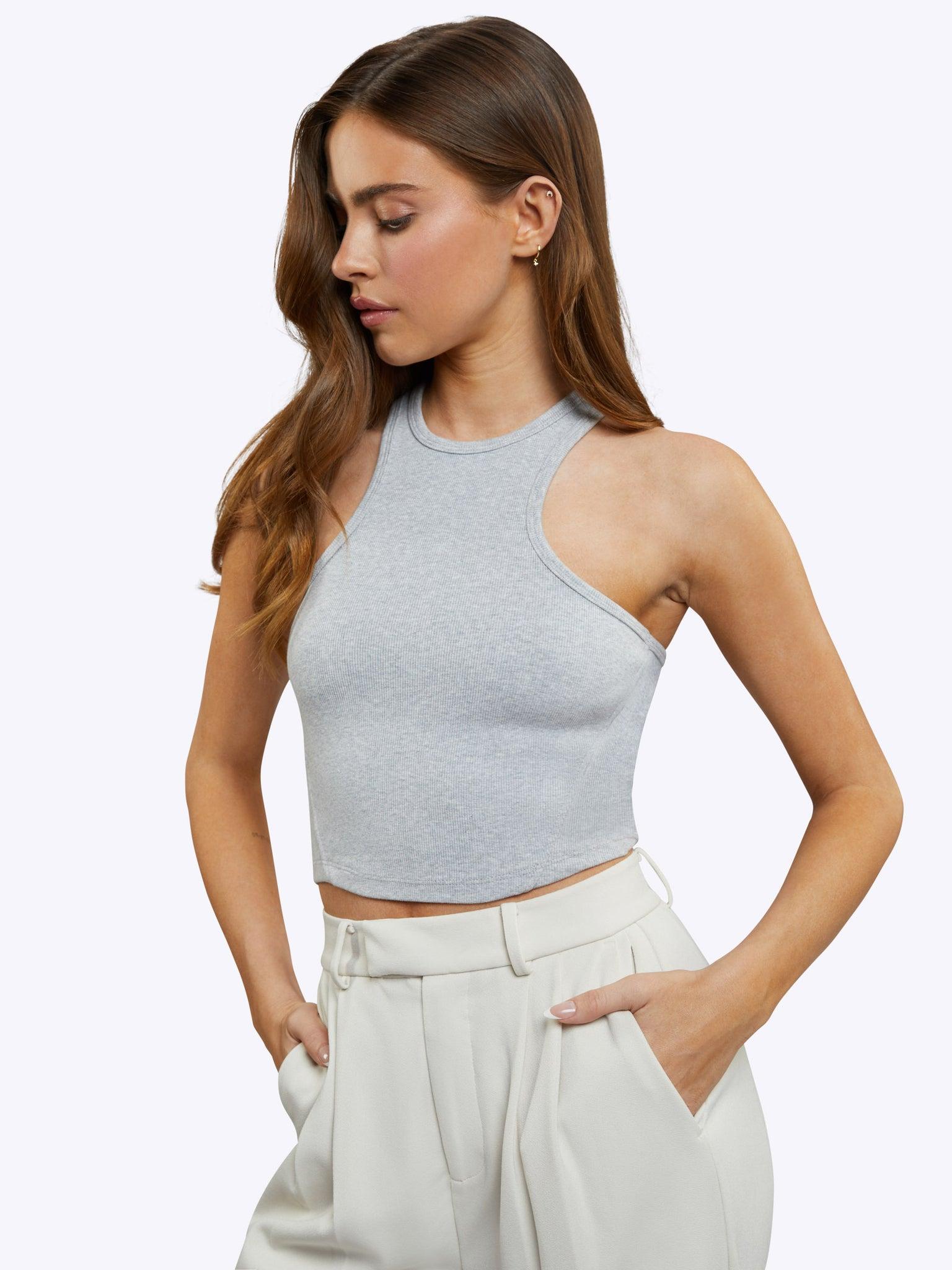 Aloe Essential Racer Tank | Heather Grey Form-fitting Aloe Infused Cotton© Product Image