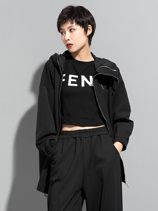 Fashion Irregularity Loose Solid Color Zipper Hooded Outerwear Product Image