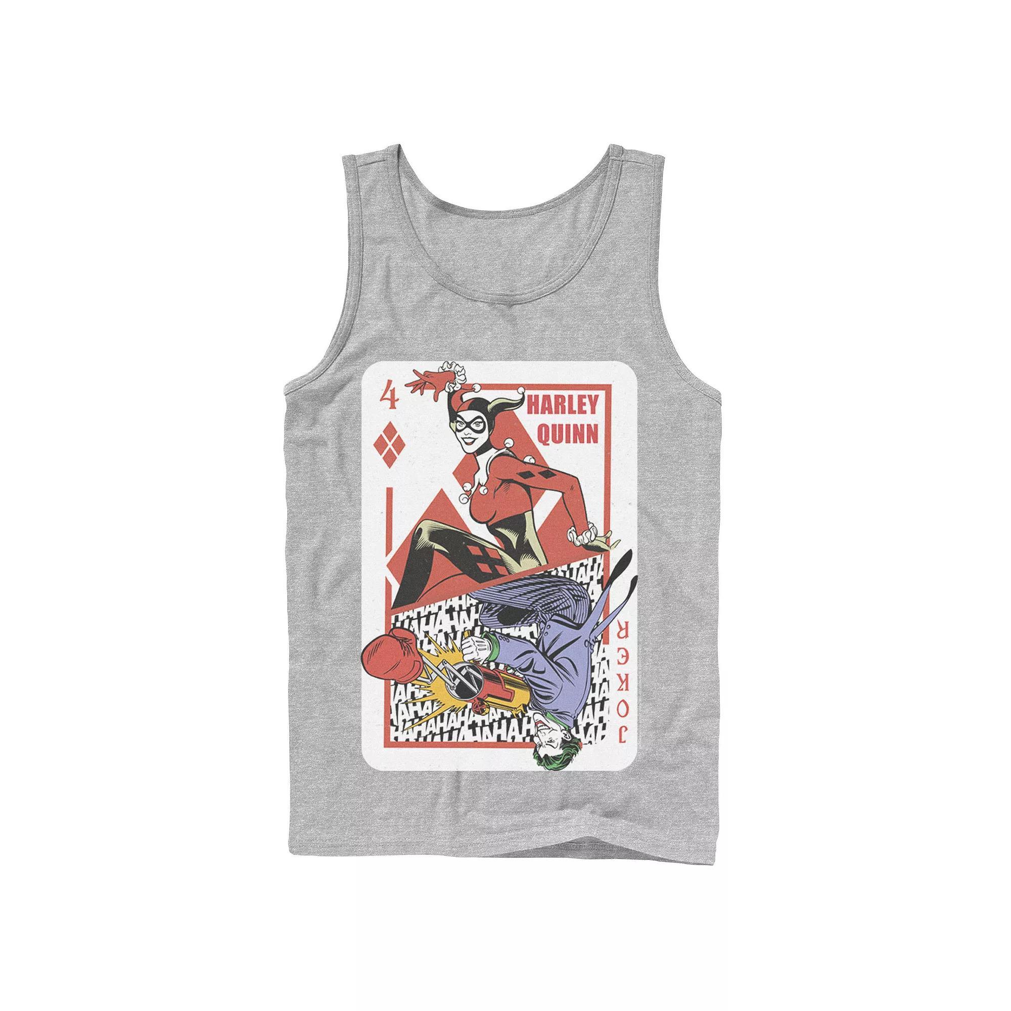 Mens DC Comics Harley Quinn Joker Playing Card Tank Top, Men's, Size: Large, Athletic Grey Product Image