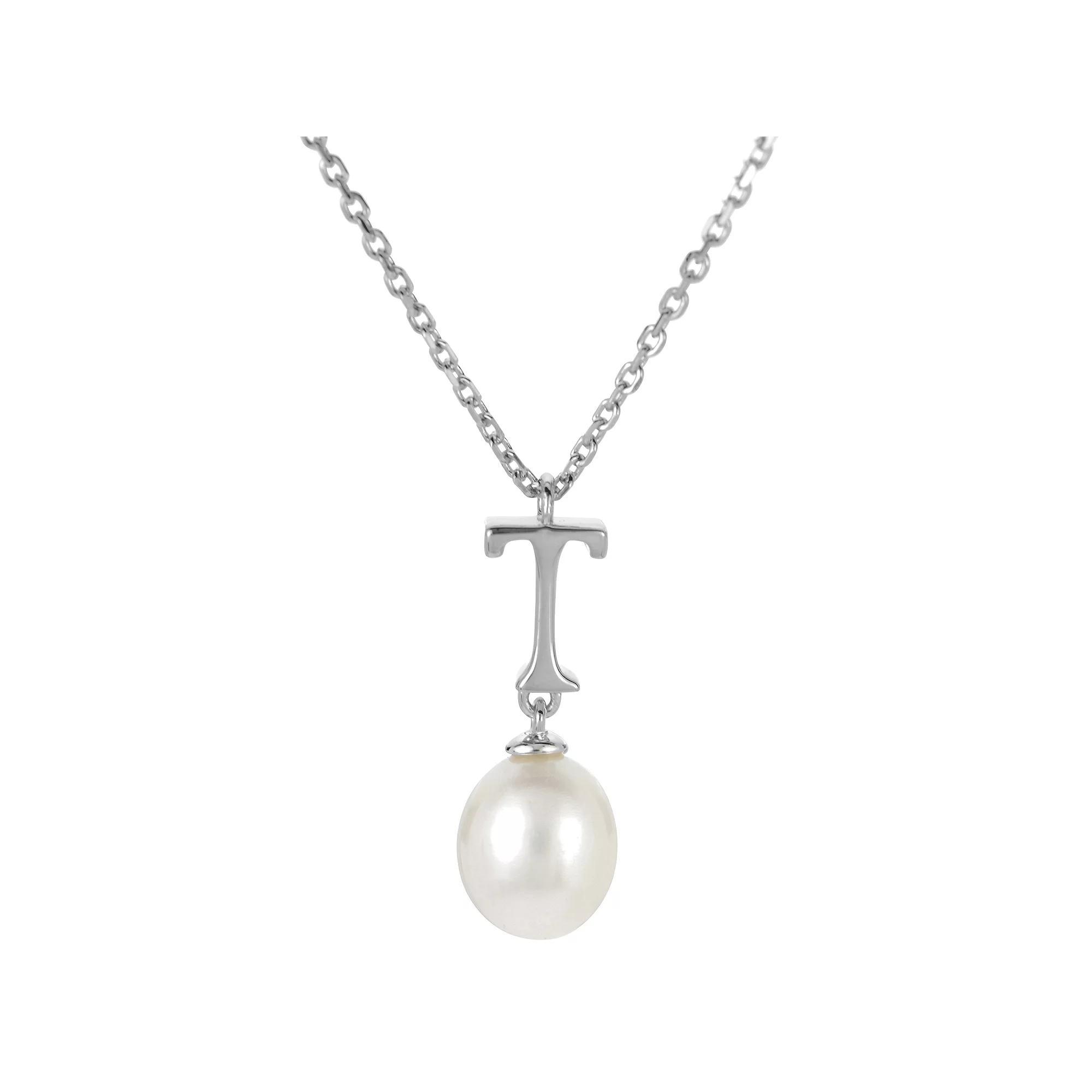PearLustre by Imperial Sterling Silver Freshwater Cultured Pearl Initial Pendant Necklace, Womens Product Image