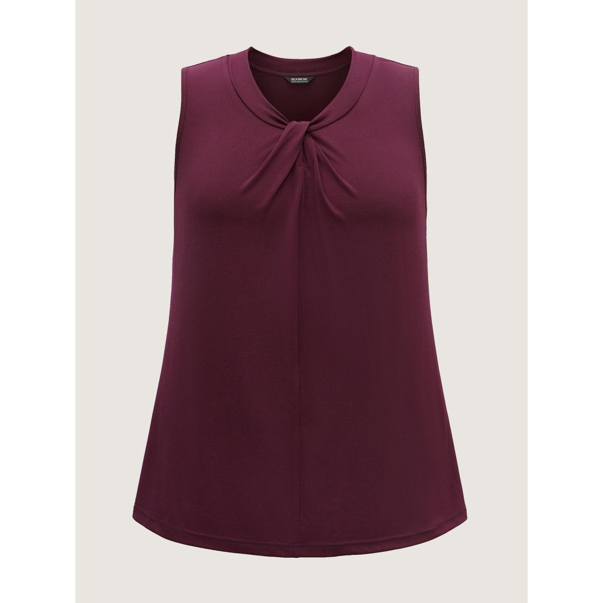 Plus Size Solid Asymmetrical Neck Twist Front Tank Top Women Plum Elegant Twist Asymmetrical Neck Everyday Tank Tops Camis BloomChic 14-16/1X Product Image