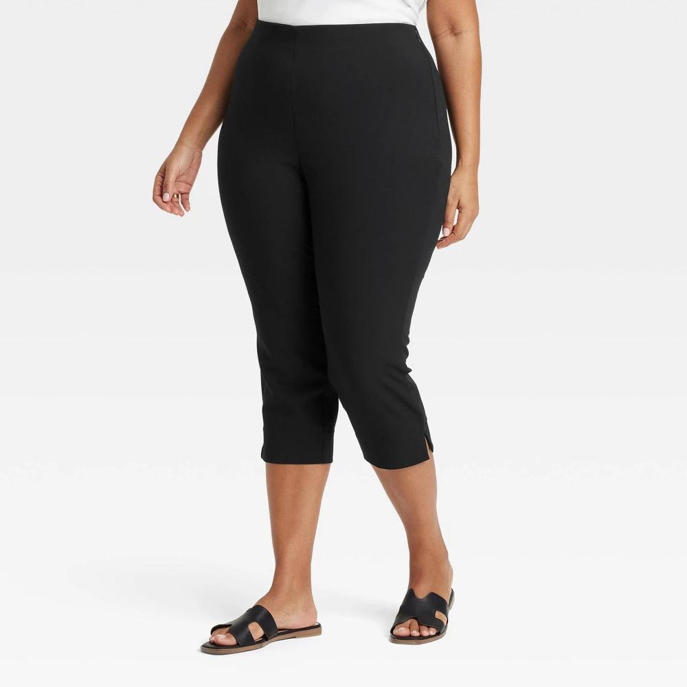 Women's Super-High Rise Tapered Capri Pull-On Pants - A New Day™ Black 16: Midweight, Elastic Waistband, Woven Product Image