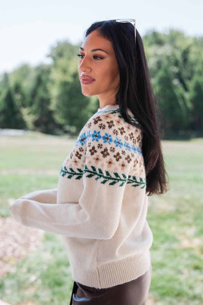 Floral Affair Ivory Multi Flower Fair Isle Sweater FINAL SALE Product Image