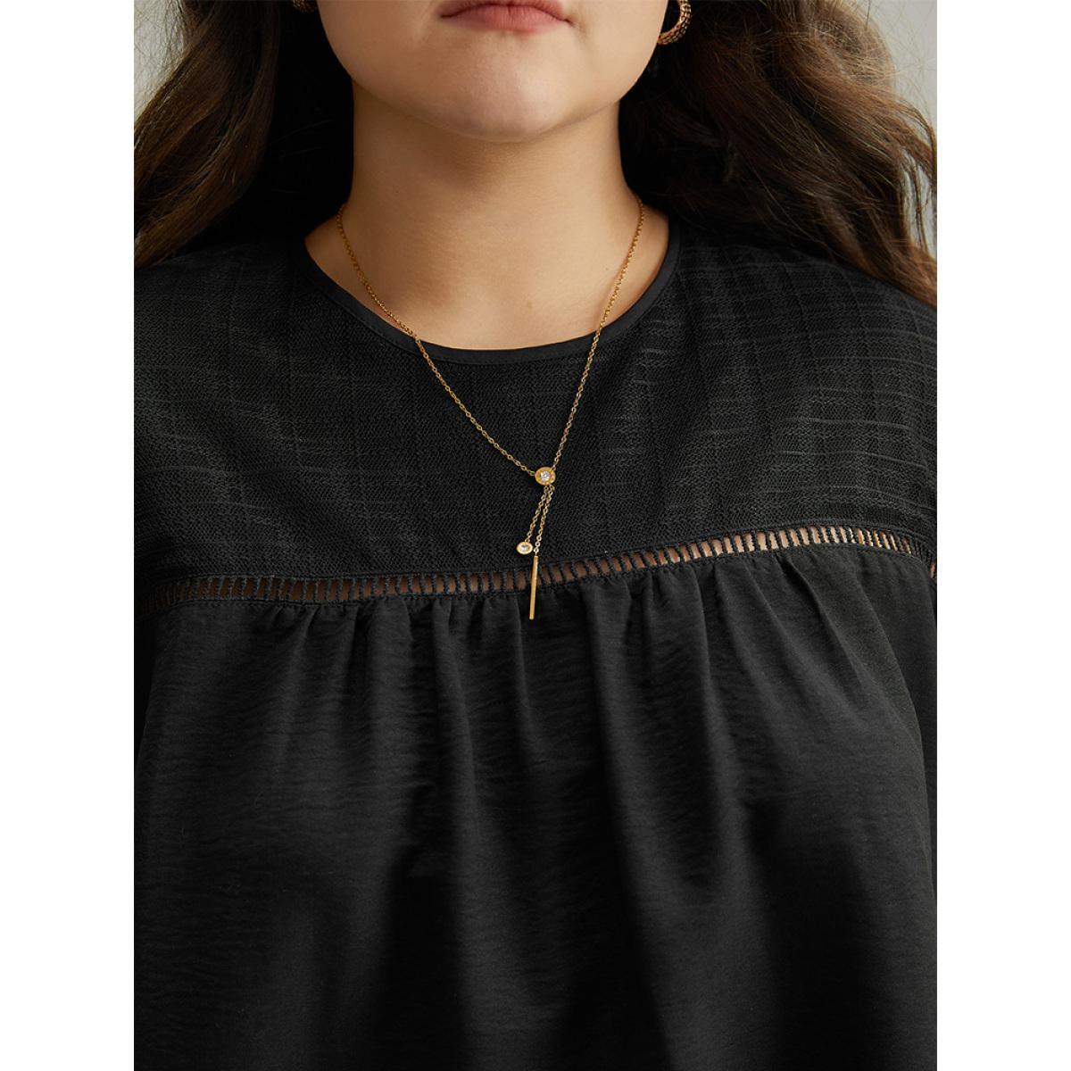 Plus Size Black Solid Keyhole Mesh Plicated Detail Blouse Women Glamour Long Sleeve Round Neck Going out Blouses BloomChic 10/M Product Image