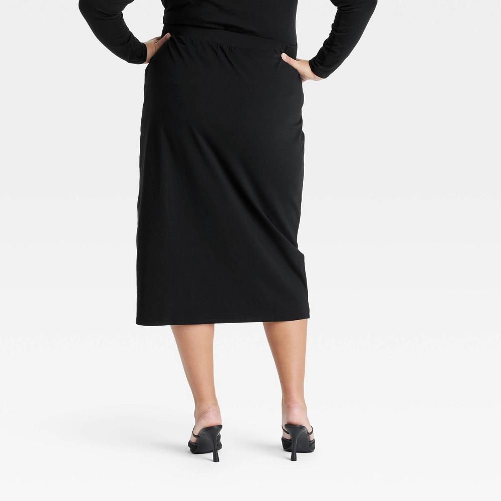 Womens Ruched Midi Slit Pencil Skirt - Ava & Viv Black XXL Product Image