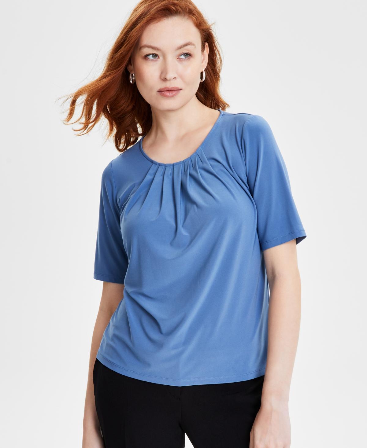 Kasper Womens Crewneck Elbow-Length-Sleeve Blouse Product Image