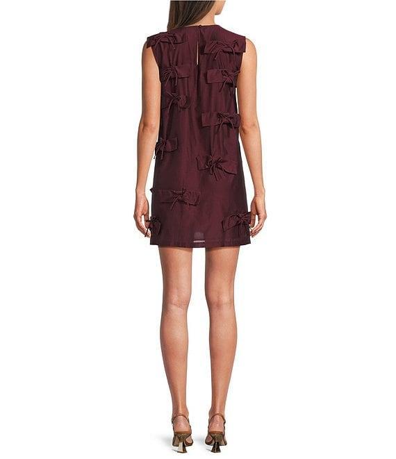 Marella Gancio Cotton Silk Voile Round Neck Sleeveless Bow Applique Mini Dress Product Image
