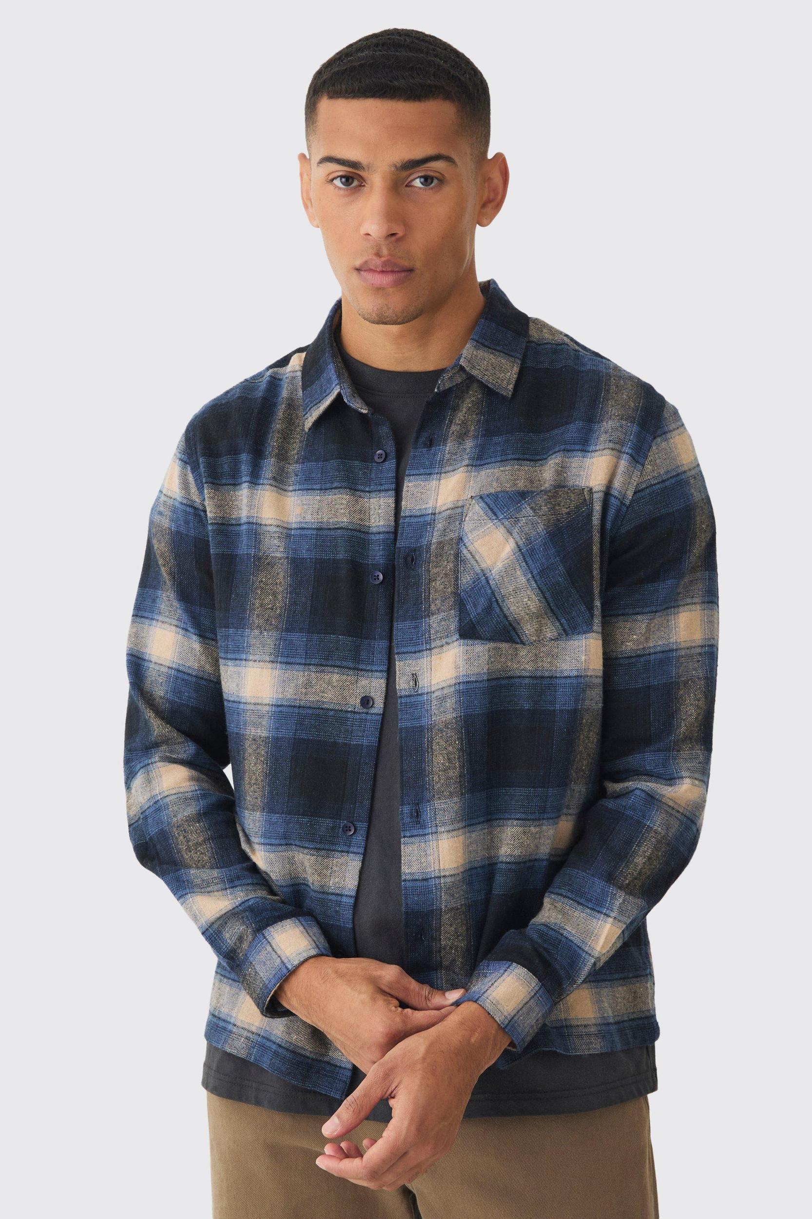 Mens Regular Fit Long Sleeve Flannel Shirt - Navy Product Image