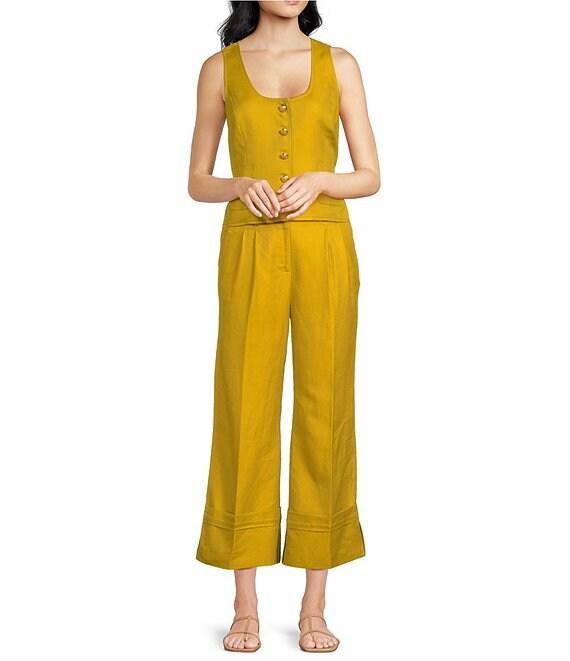 A Loves A Woven Scoop Neck Embellished Button Front Sleeveless Cropped Coordinating Vest Product Image