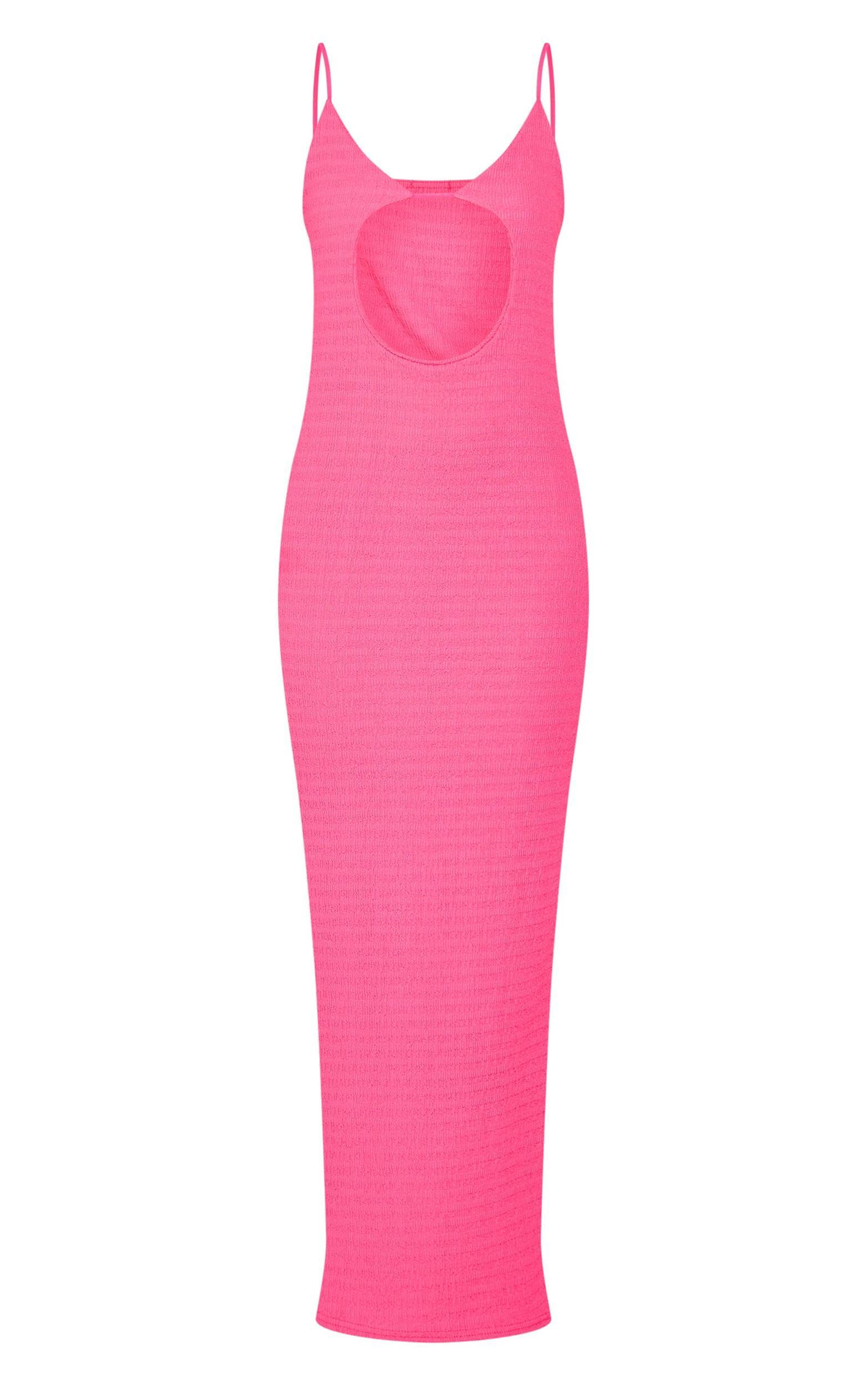 Hot Pink Textured Cut Out Detail Strappy Midi Dress Product Image