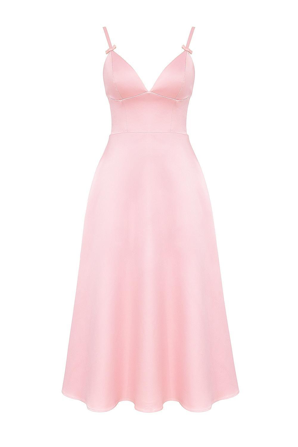 Tiffany  parisian pink satin a-line midi dress Product Image