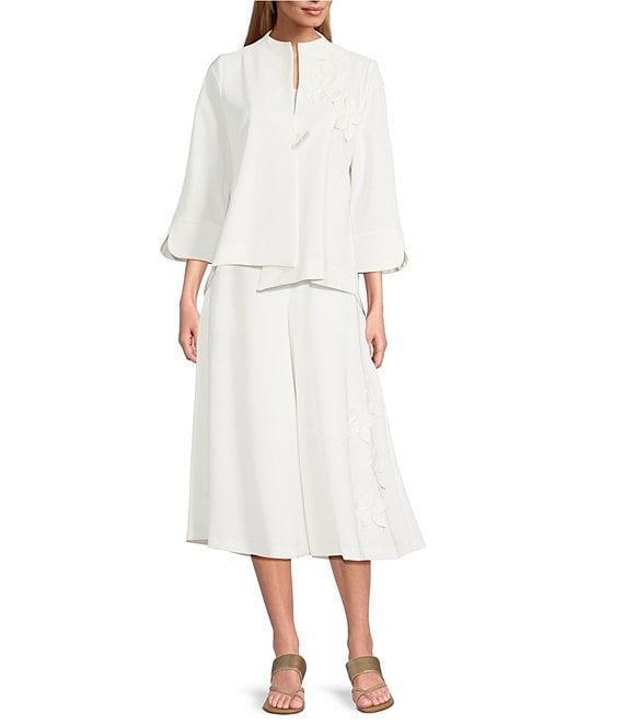 IC Collection Knit Lace Cut Floral Stand Collar 3/4 Sleeve Asymmetrical Jacket Product Image