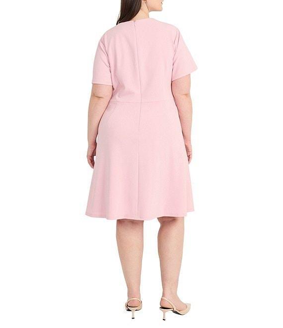 Maggy London Plus Size Drape Crew Neck Short Sleeve Scuba Crepe Fit and Flare Dress Product Image