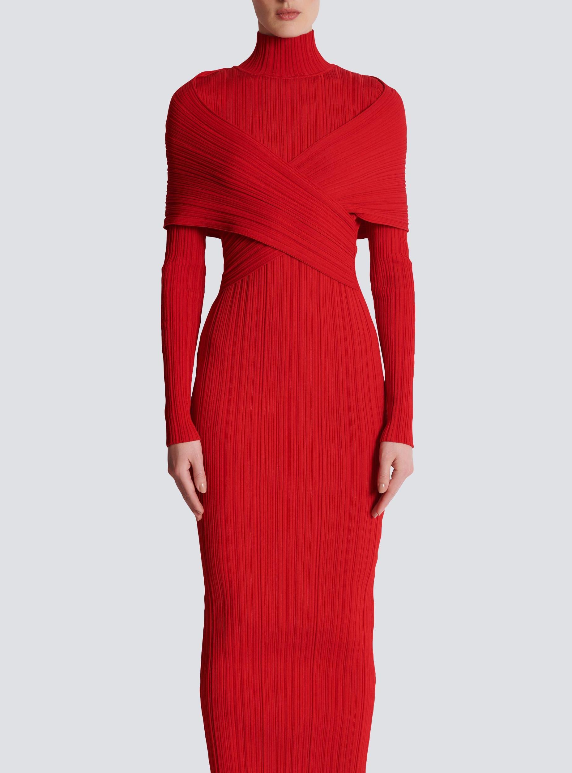 Long pleated knit dress Product Image