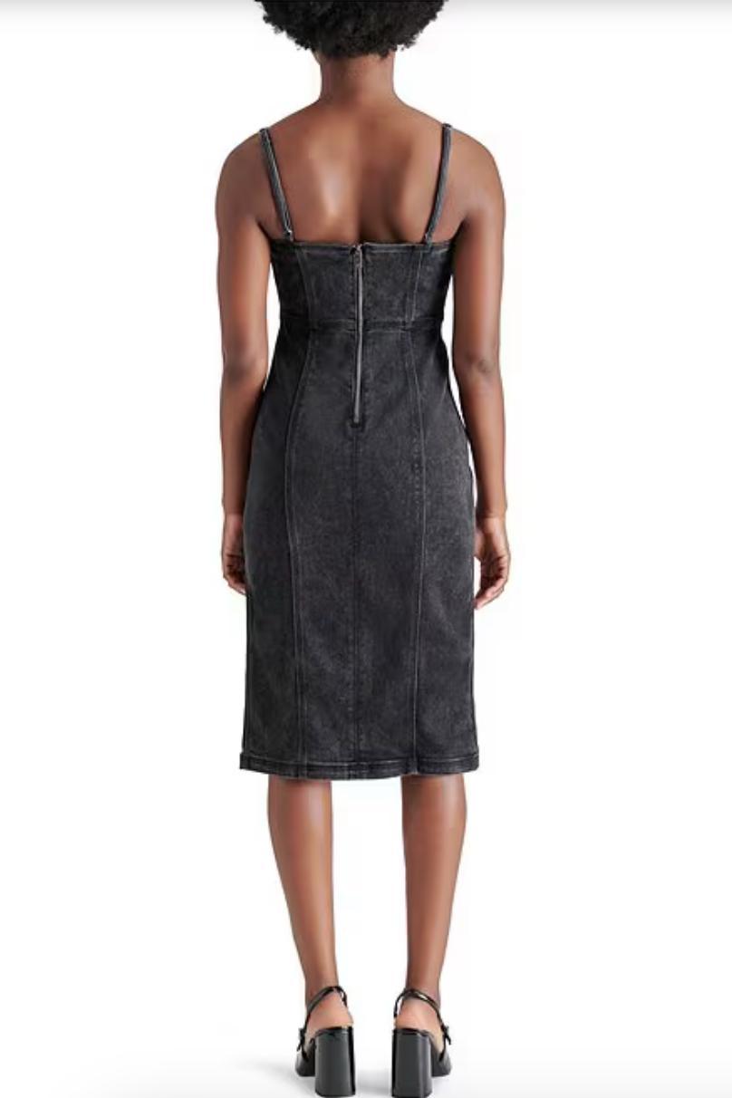 Giselle Denim Scoop Neck Sleeveless Dress - Washed Black Denim Product Image