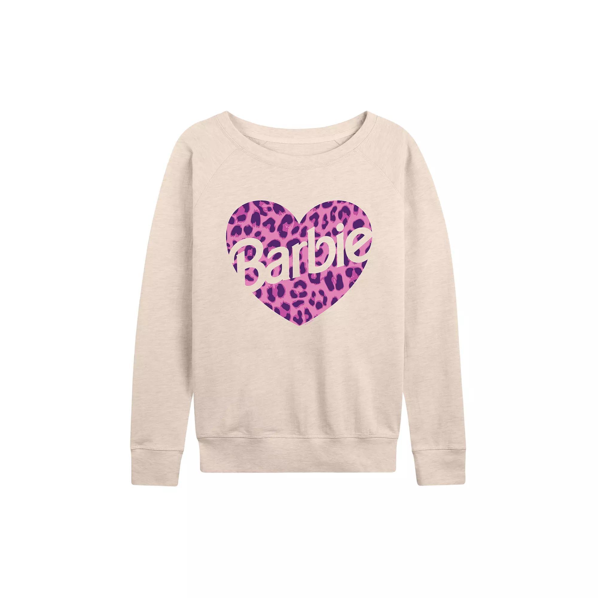 Womens Barbie Leopard Heart French Terry Long Sleeve Tee, Girls Brown Product Image