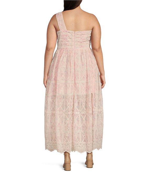 Layered With Love Plus Size Lace One Shoulder Strapless Ruched Waist Maxi Dress Product Image