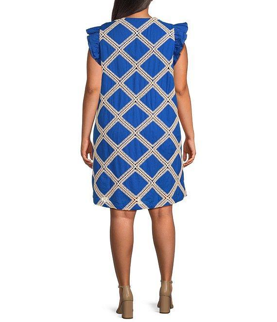 Skies Are Blue Plus Size Macrame Embroidered Pattern Sleeve Mini Dress Product Image