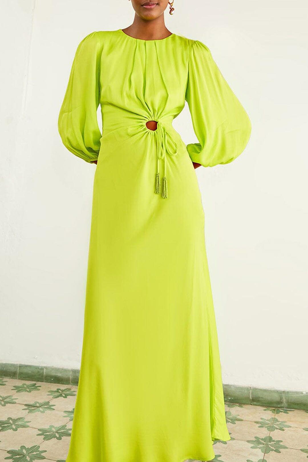 Lime Circle Cut Out Lenzing™ Ecovero™ Viscose Midi Dress Product Image