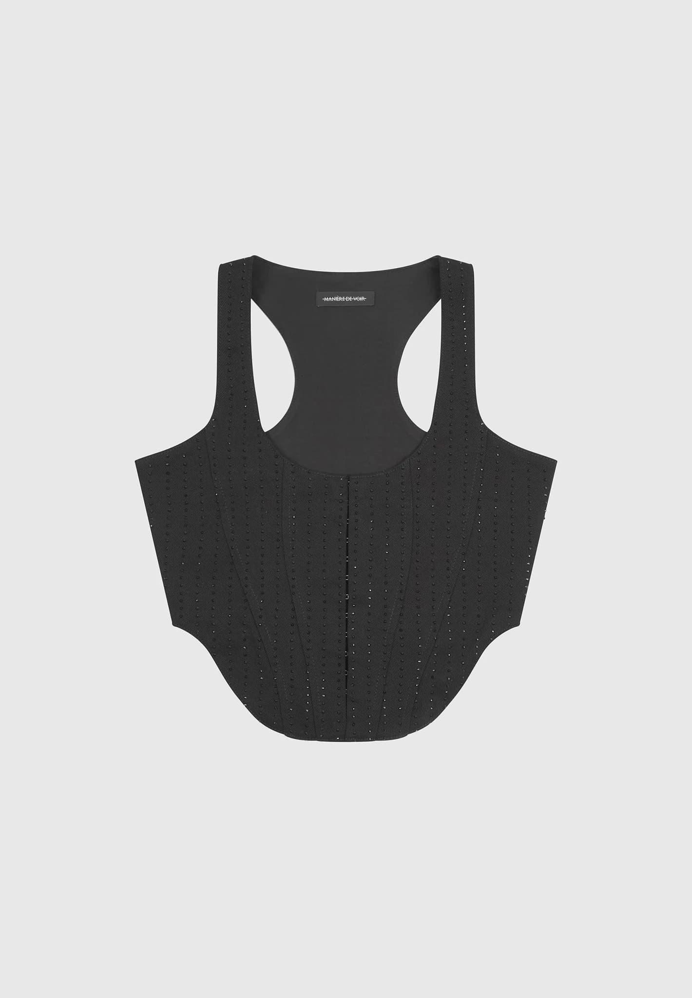 Rhinestone Denim Corset - Black Female Product Image