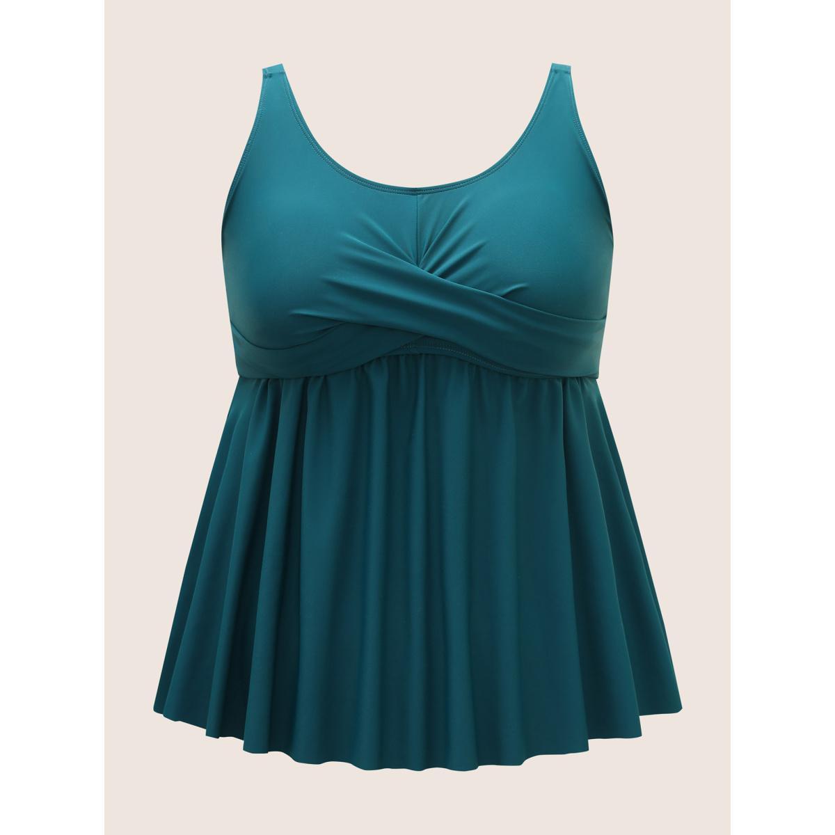 Plus Size U Neck Plain Crossover Gathered Swim Top Women's Swimwear Cyan Beach Twist High stretch Bodycon U-neck Curve Swim Tops BloomChic 14-16/1X Product Image