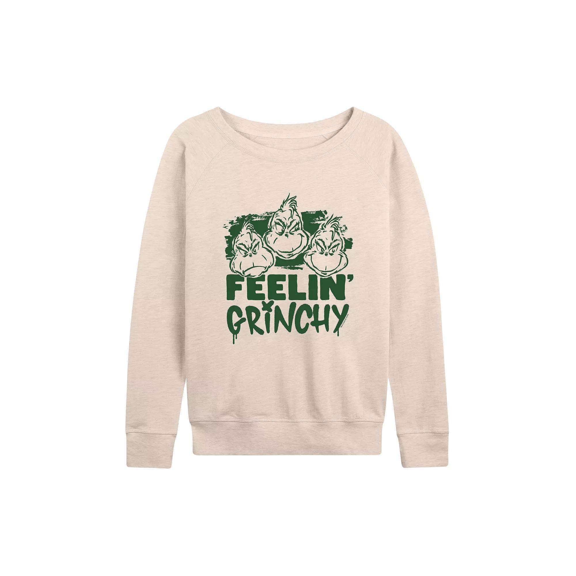 Women's Dr. Seuss Feelin' Grinchy French Terry Long Sleeve Tee, Size: Small, Beige Product Image