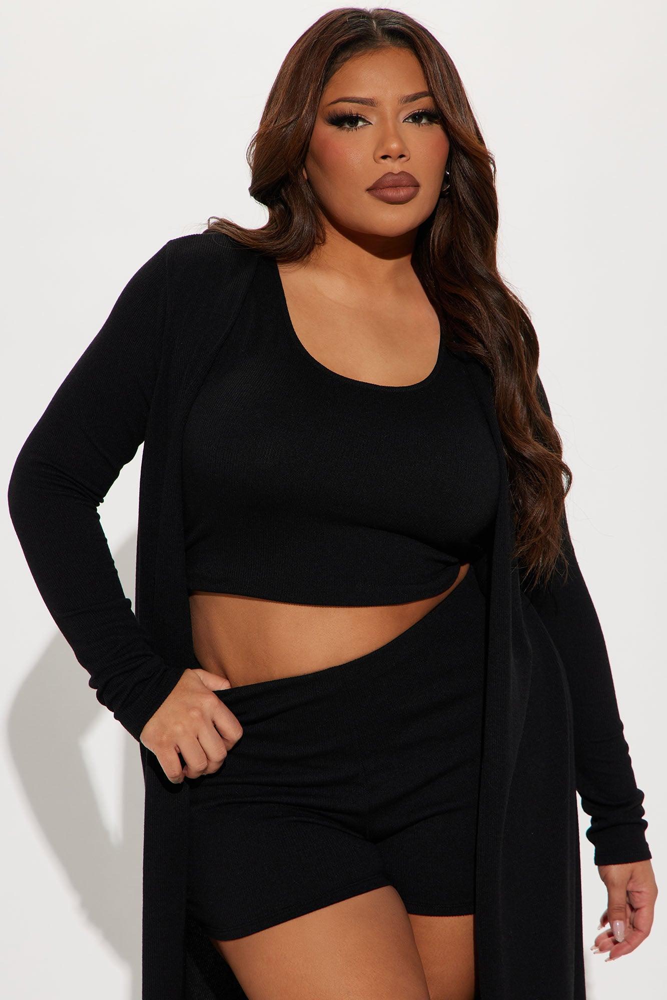 Leylani Ribbed 3 Piece Short Set - Black Product Image