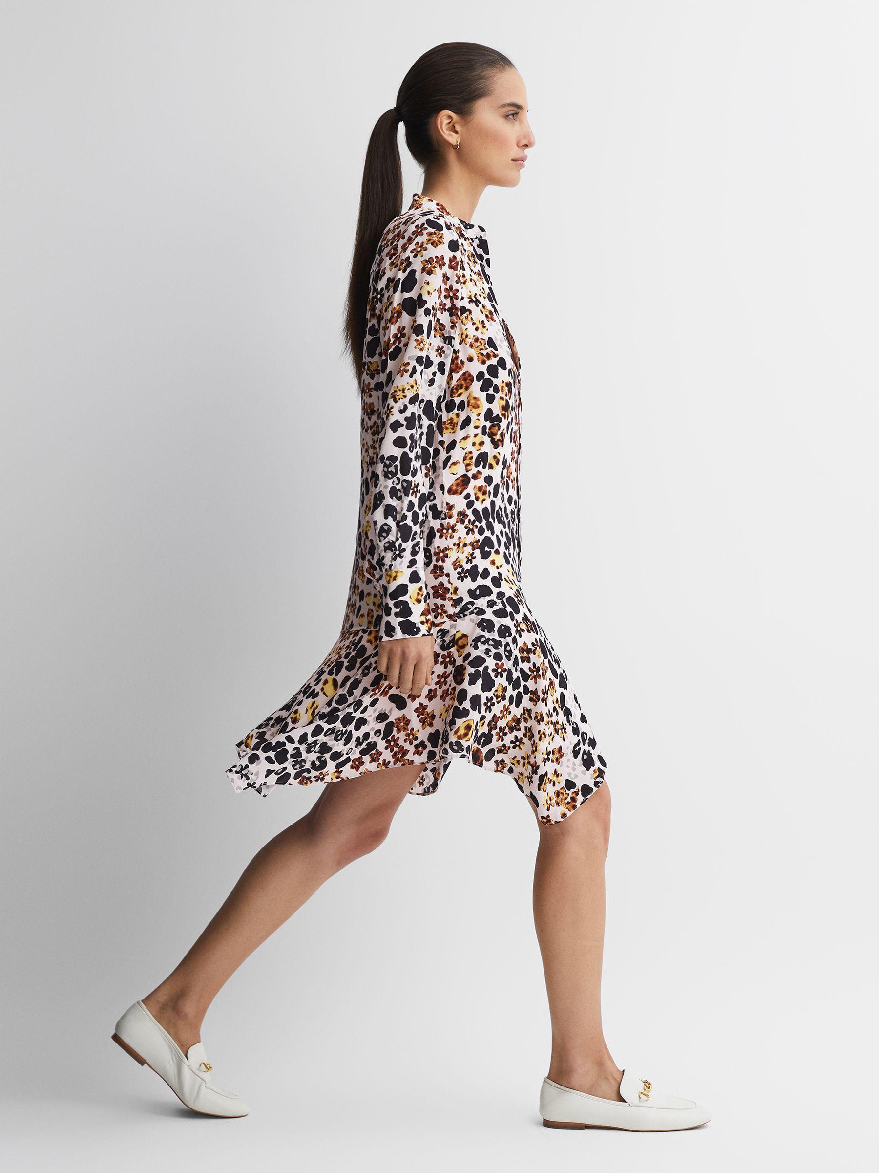 Animal Print Asymmetric Belted Dress in Nude/Black Product Image