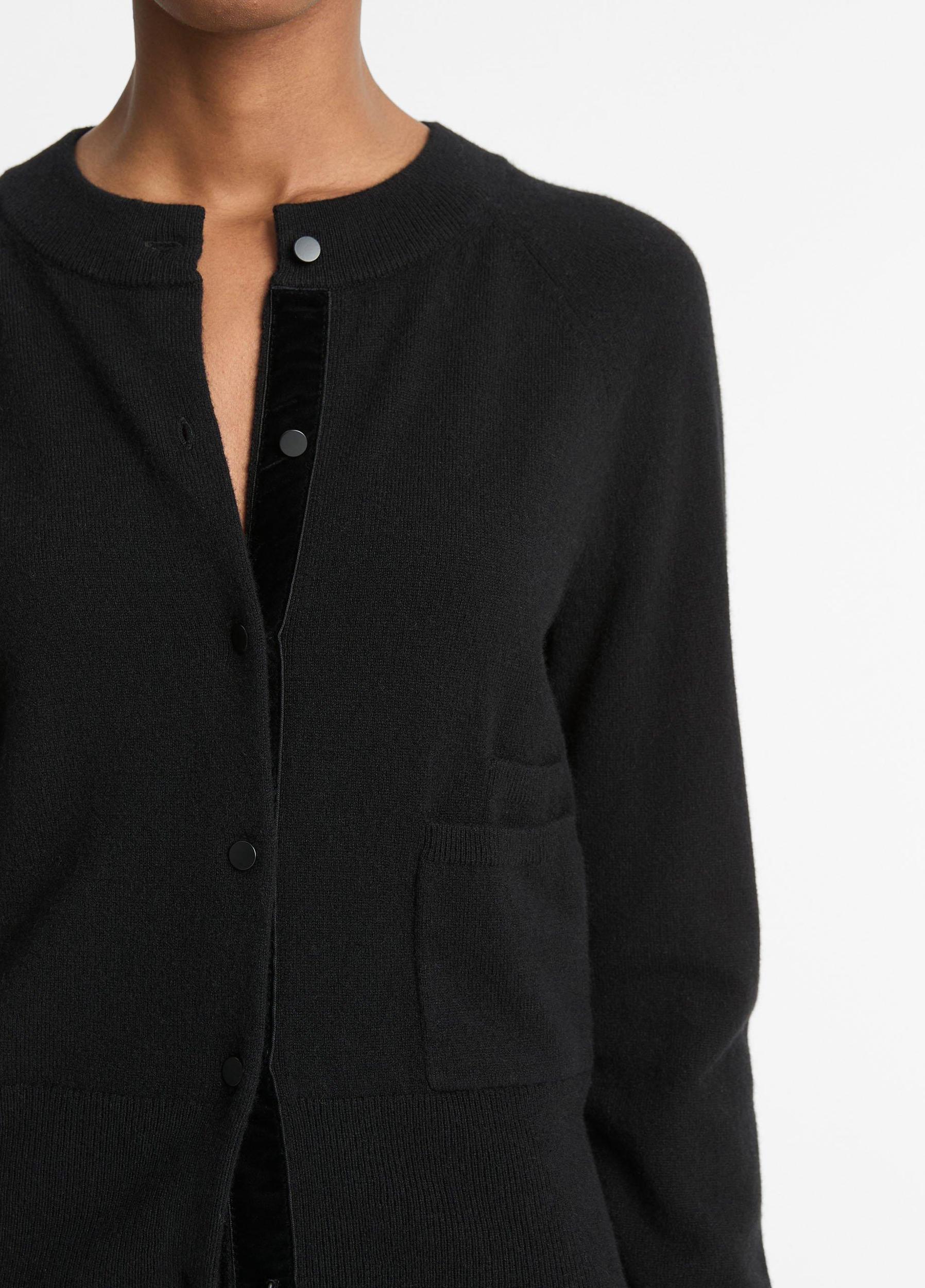 Womens Velvet-Trim Wool-Blend Cardigan, Black, Size S Vince Product Image