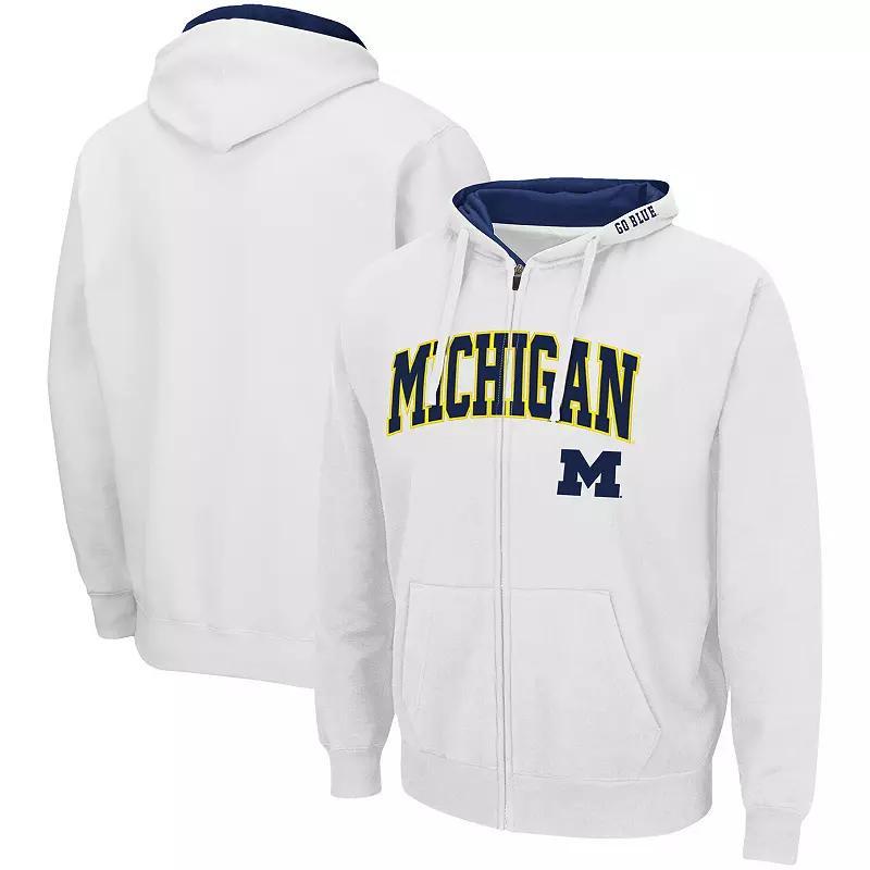 Men's Colosseum White Michigan Wolverines Arch & Logo 3.0 Full-Zip Hoodie, Size: 2XL Product Image