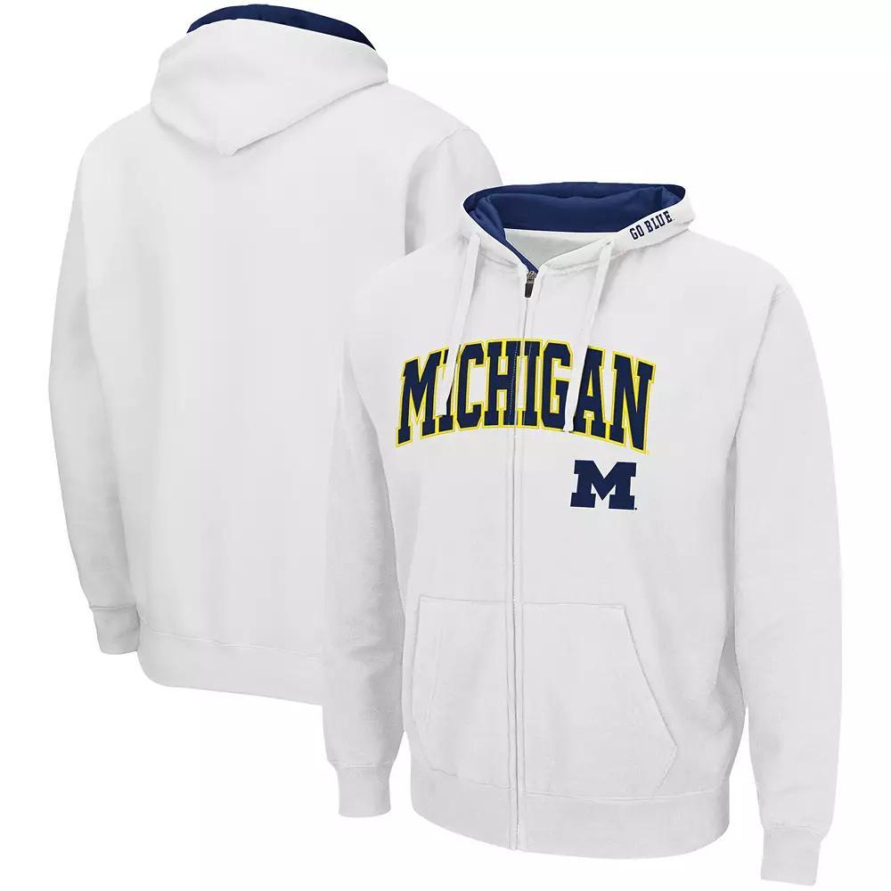 Men's Colosseum White Michigan Wolverines Arch & Logo 3.0 Full-Zip Hoodie, Size: 2XL Product Image