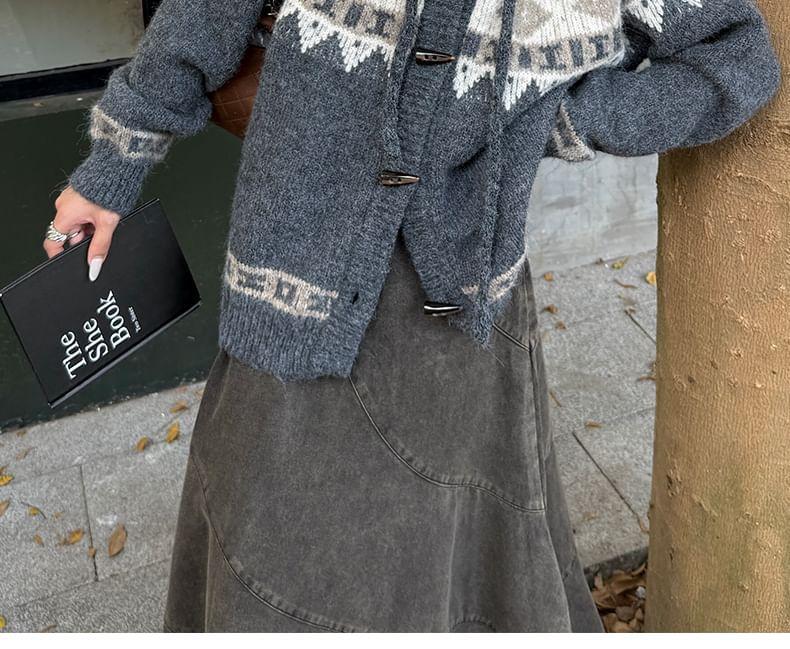 Patterned Hood Toggle Cardigan Product Image
