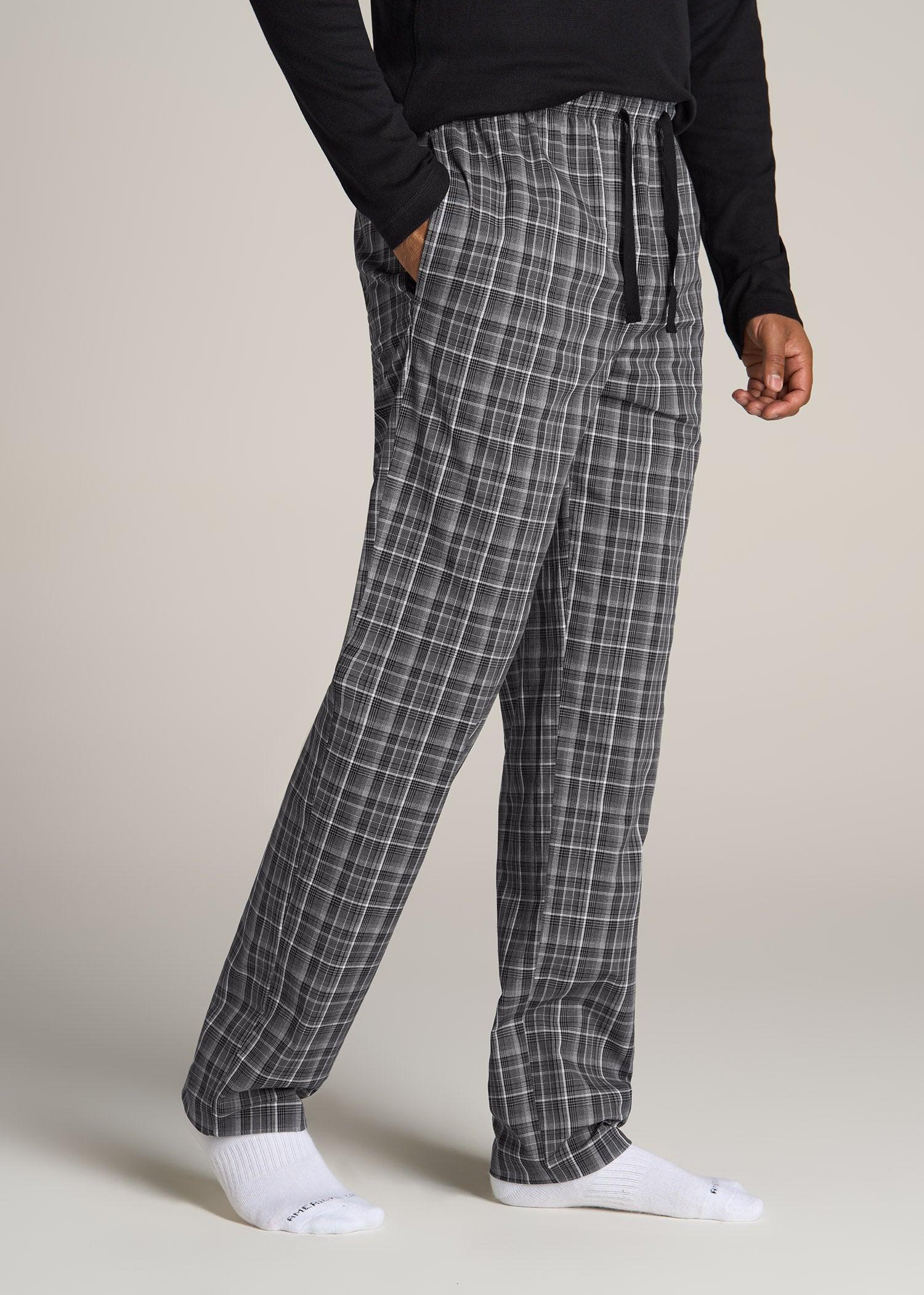 Woven Pajama Pants for Tall Men in Black & Grey Plaid Product Image