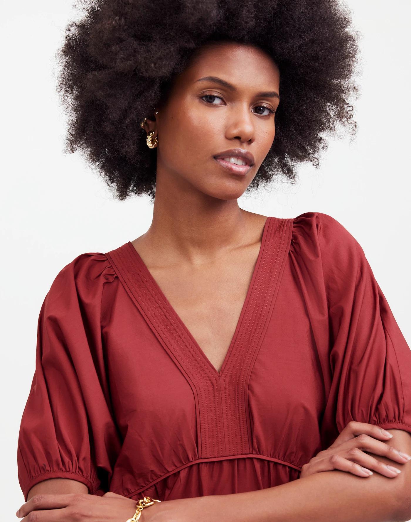 Puff-Sleeve Mini Dress in Poplin Product Image
