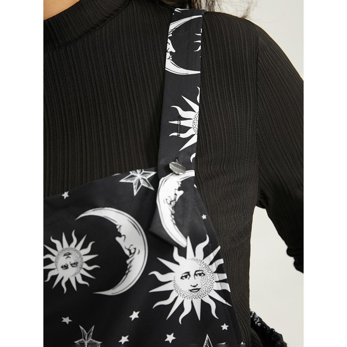 Plus Size Halloween Moon & Star Print Pocket Spaghetti Strap Dress Black Women Casual Adjustable Straps Spaghetti Strap Sleeveless Curvy Knee Dress BloomChic 10/M Product Image