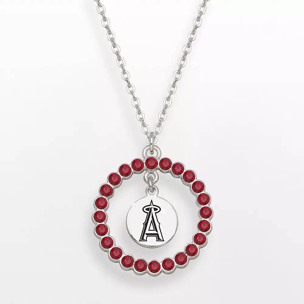 Los Angeles Angels of Anaheim Silver Tone Crystal Logo Charm Circle Pendant, Women's, Size: 18", Siam Product Image