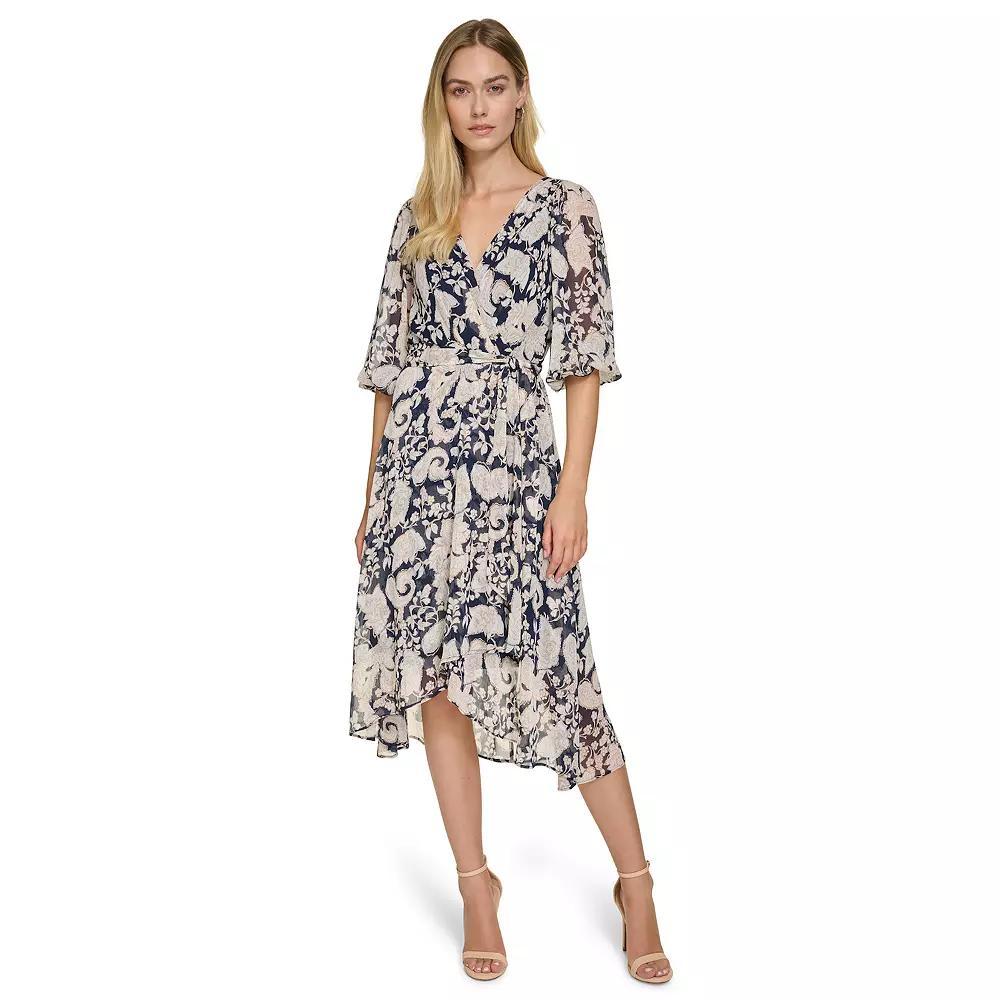 Women's Harper Rose 3/4-Sleeve Belted Wrap Midi Dress, Size: 8, Neutral Floral Product Image