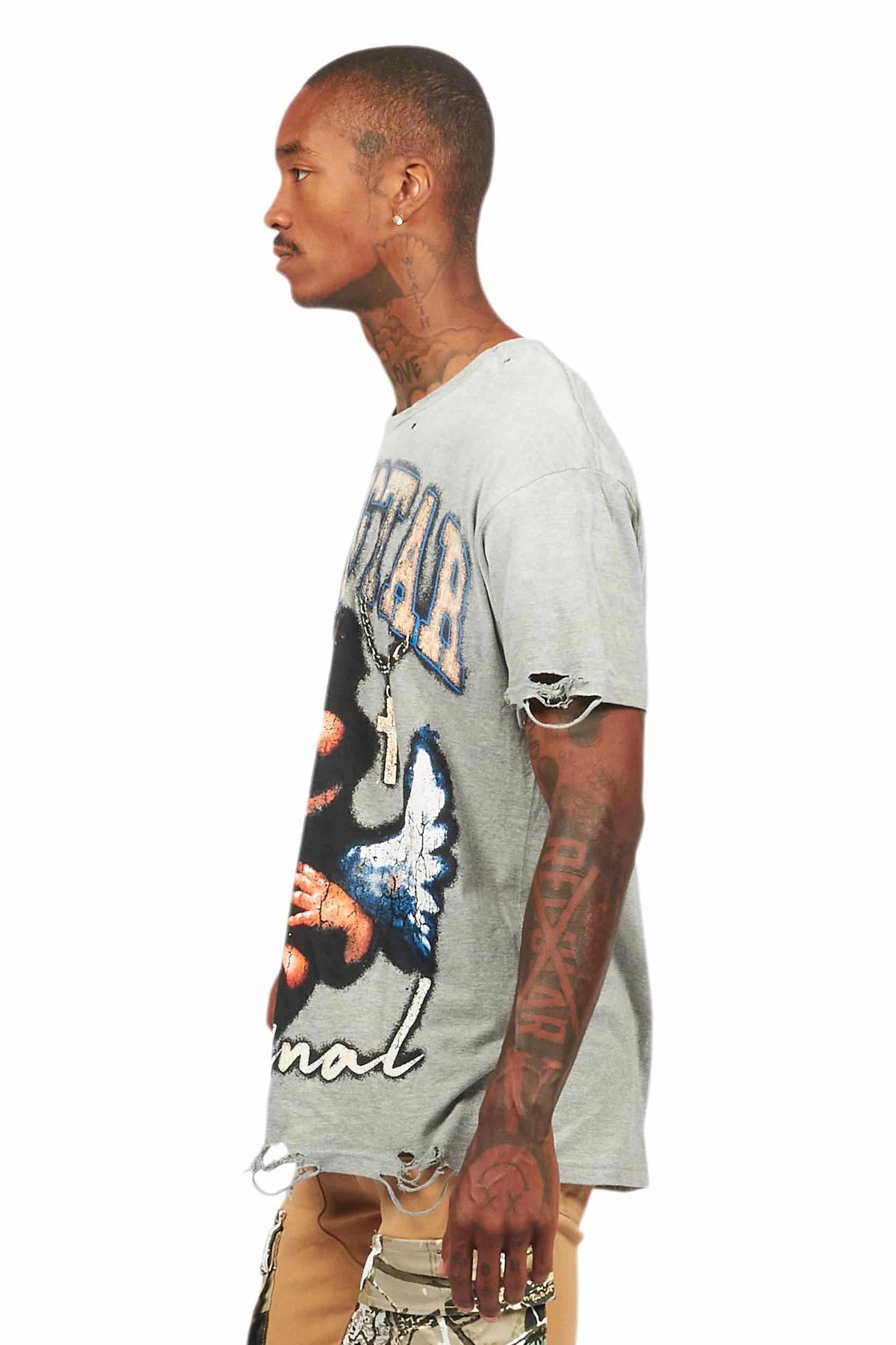Deiter Heather Grey Oversized Graphic T-Shirt Male Product Image