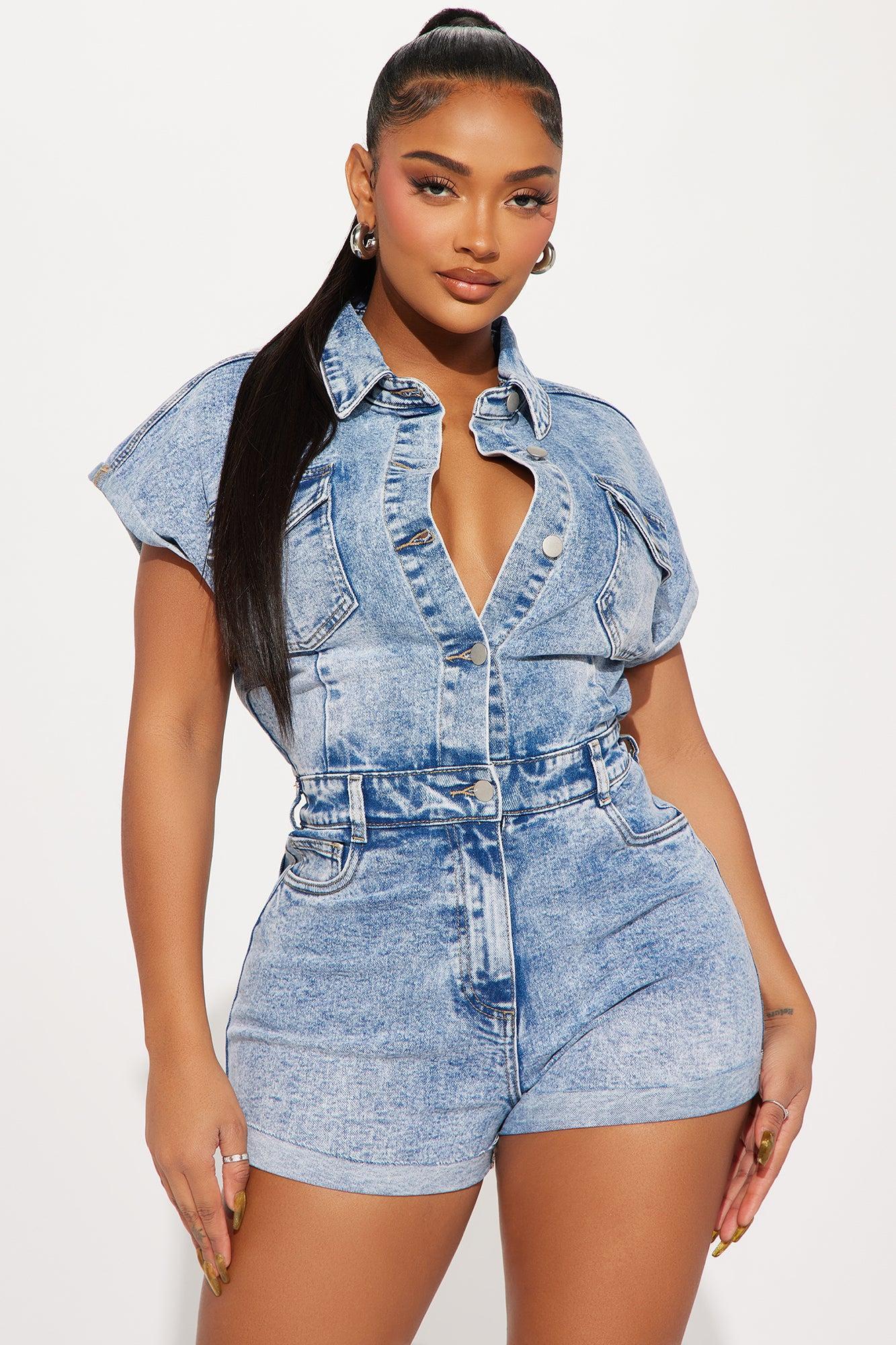 Know You Better Denim Romper - Light Wash Product Image