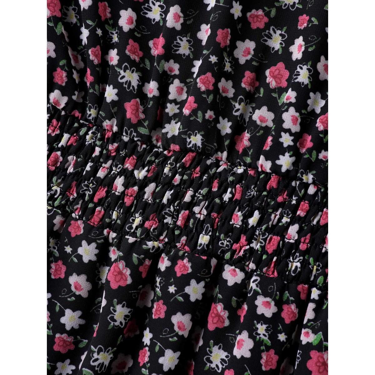 Plus Size Black Floral Print Shirred Waist Cinched Shirt Women Elegant Half Sleeve V-neck Everyday Blouses BloomChic 26/4X Product Image