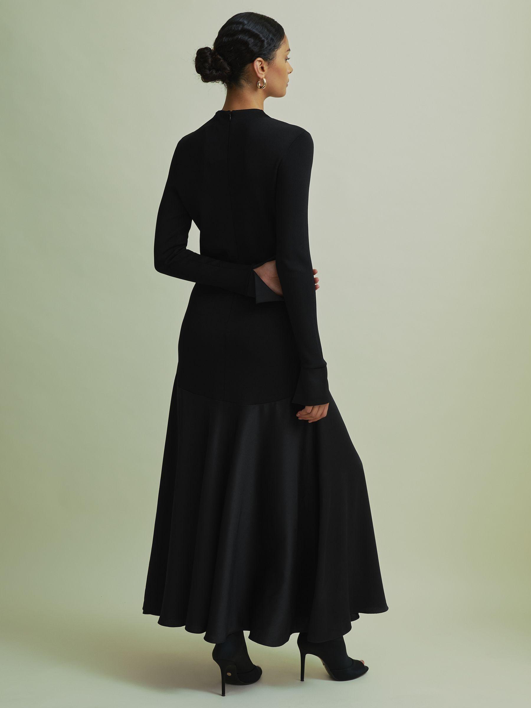 Florere Knitted Satin Midi Dress in Black Product Image