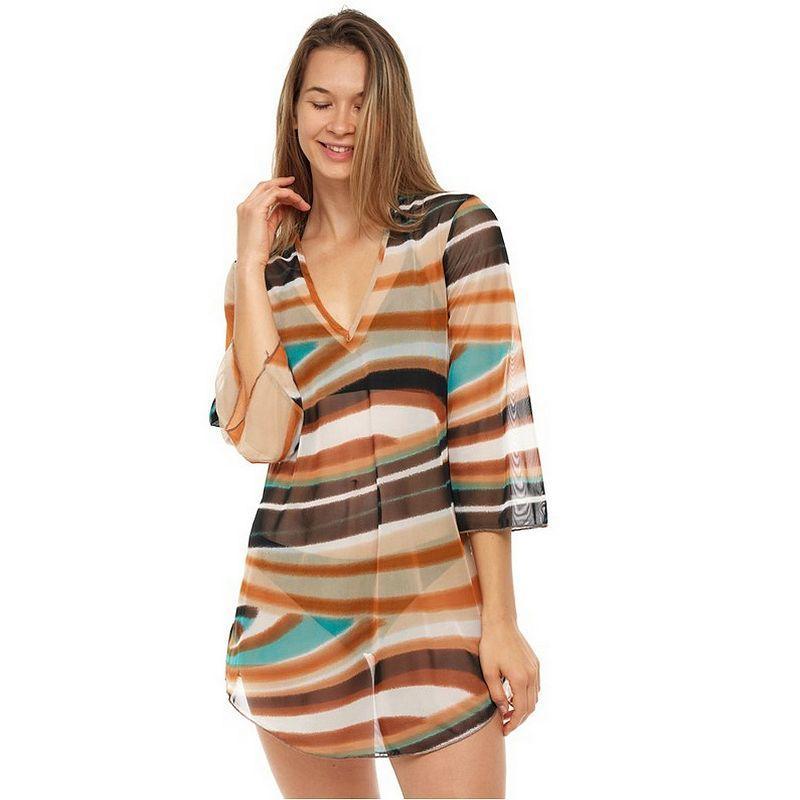 Womens Jordan Taylor Printed Mesh Tunic Swim Cover-Up Green Product Image