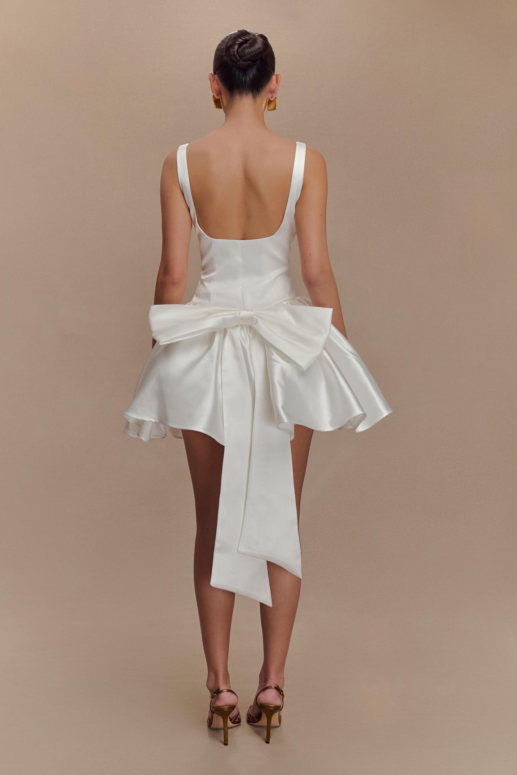 Felicia Satin Mini Dress With Bow - White Product Image