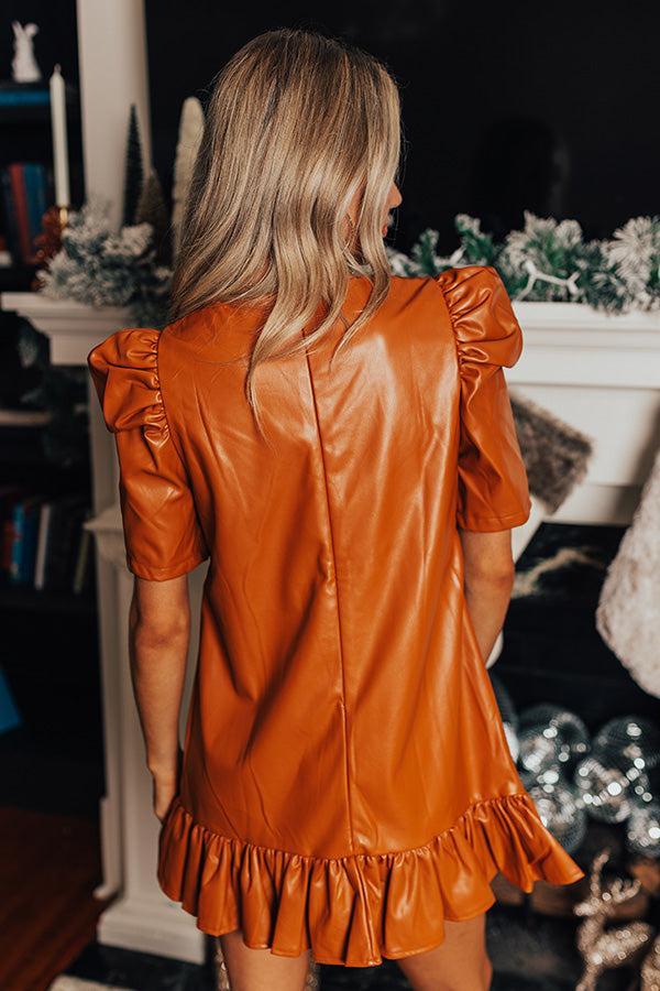 Stylish Setting Faux Leather Mini Dress in Camel Product Image