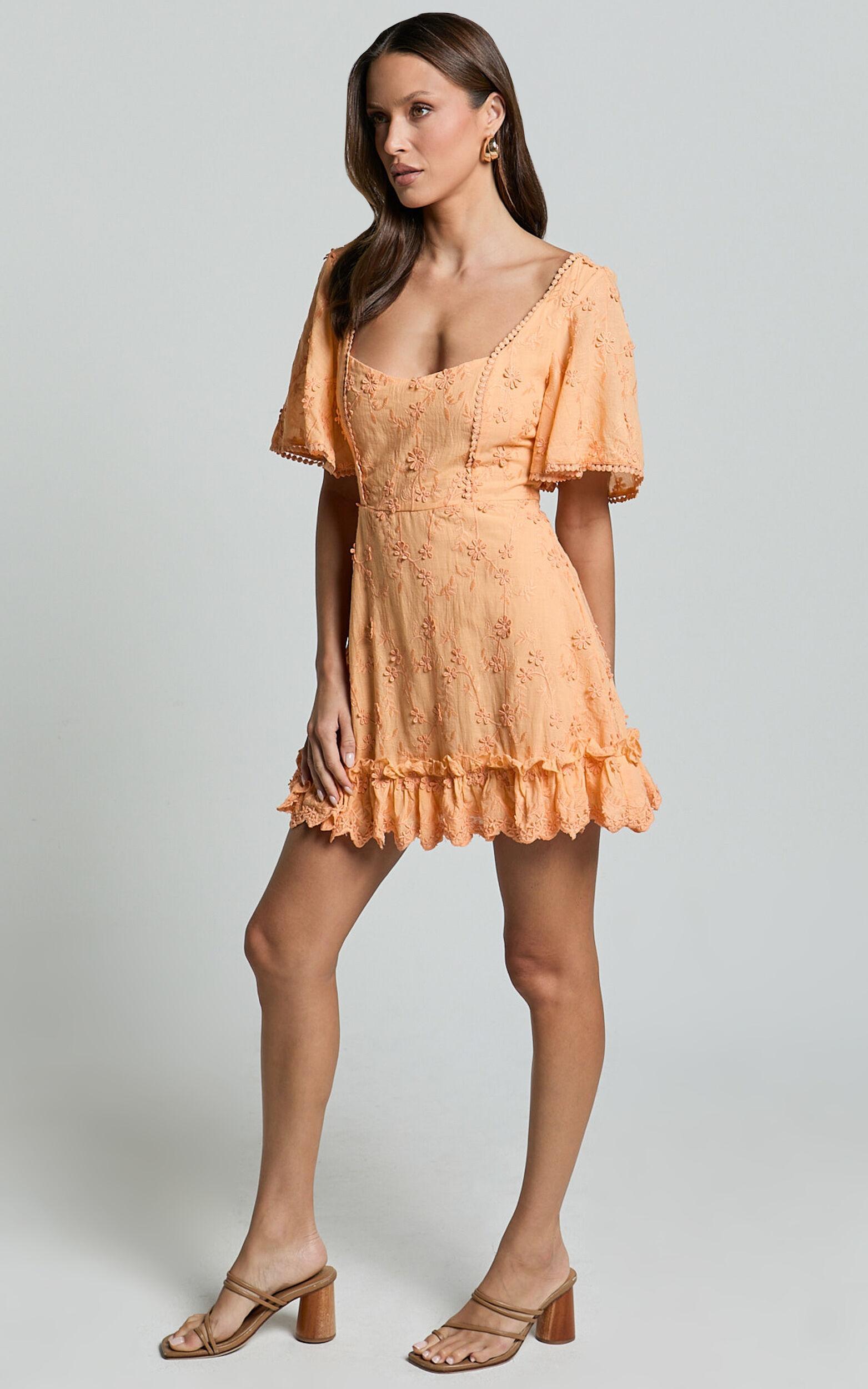 Fancy A Spritz Mini Dress - Square Neck Dress in Peach Fuzz Product Image
