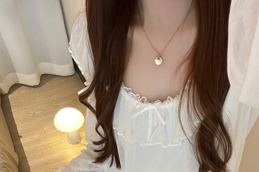 Pajama Set: Flared-Cuff Plain Blouse + Pants Product Image