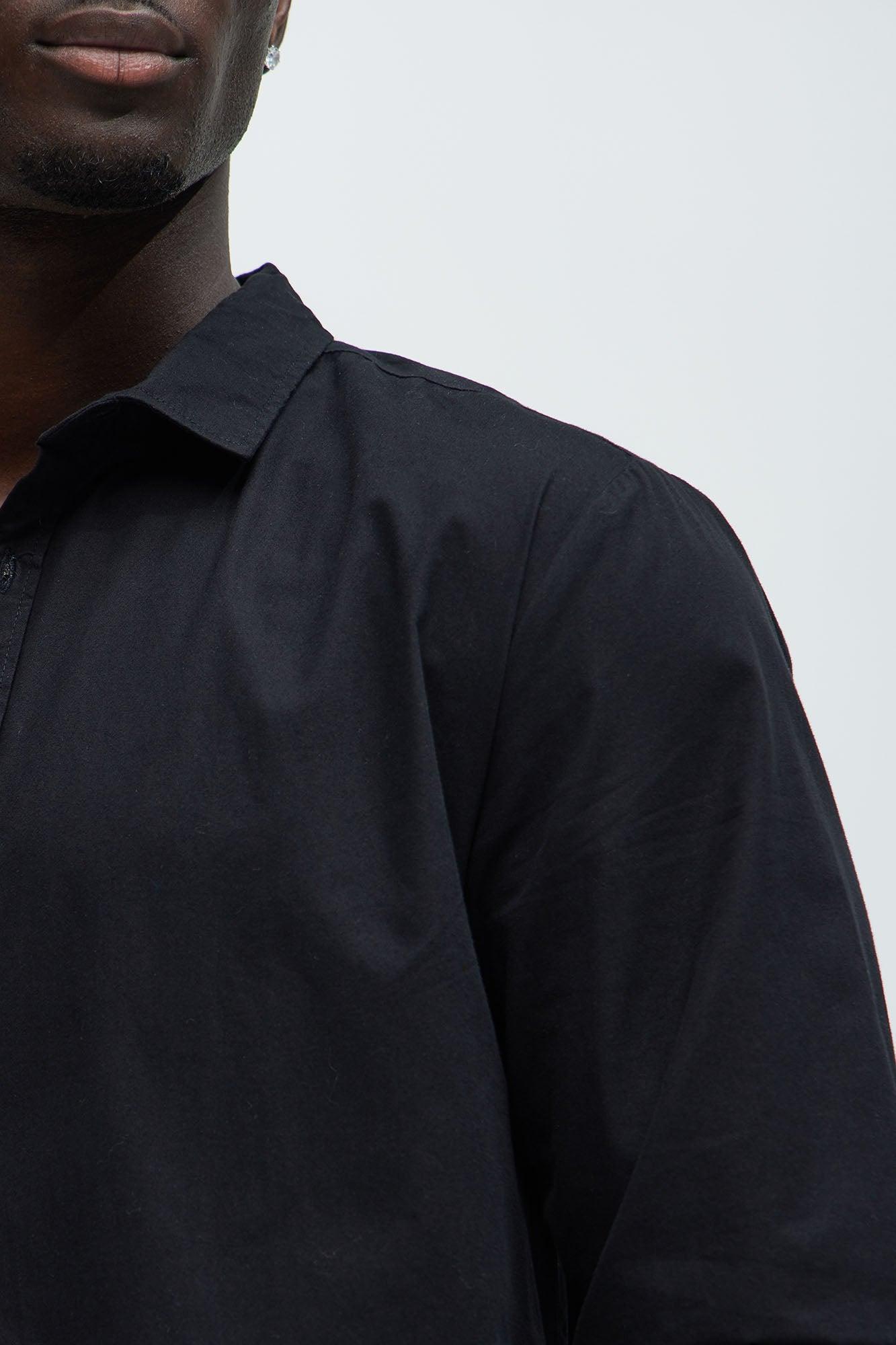 Ryland Cotton Long Sleeve Button Up Shirt - Black Product Image