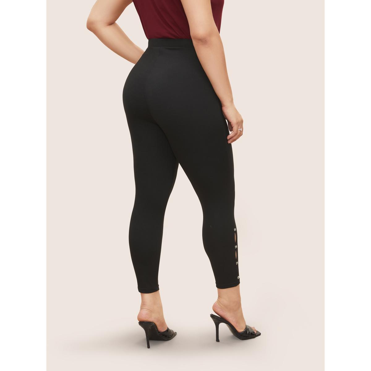 Plus Size Cubic Zirconia Detail Cut Out Skinny Leggings Women Black Elegant High stretch Skinny High Rise Everyday Leggings BloomChic 22-24/3X Product Image