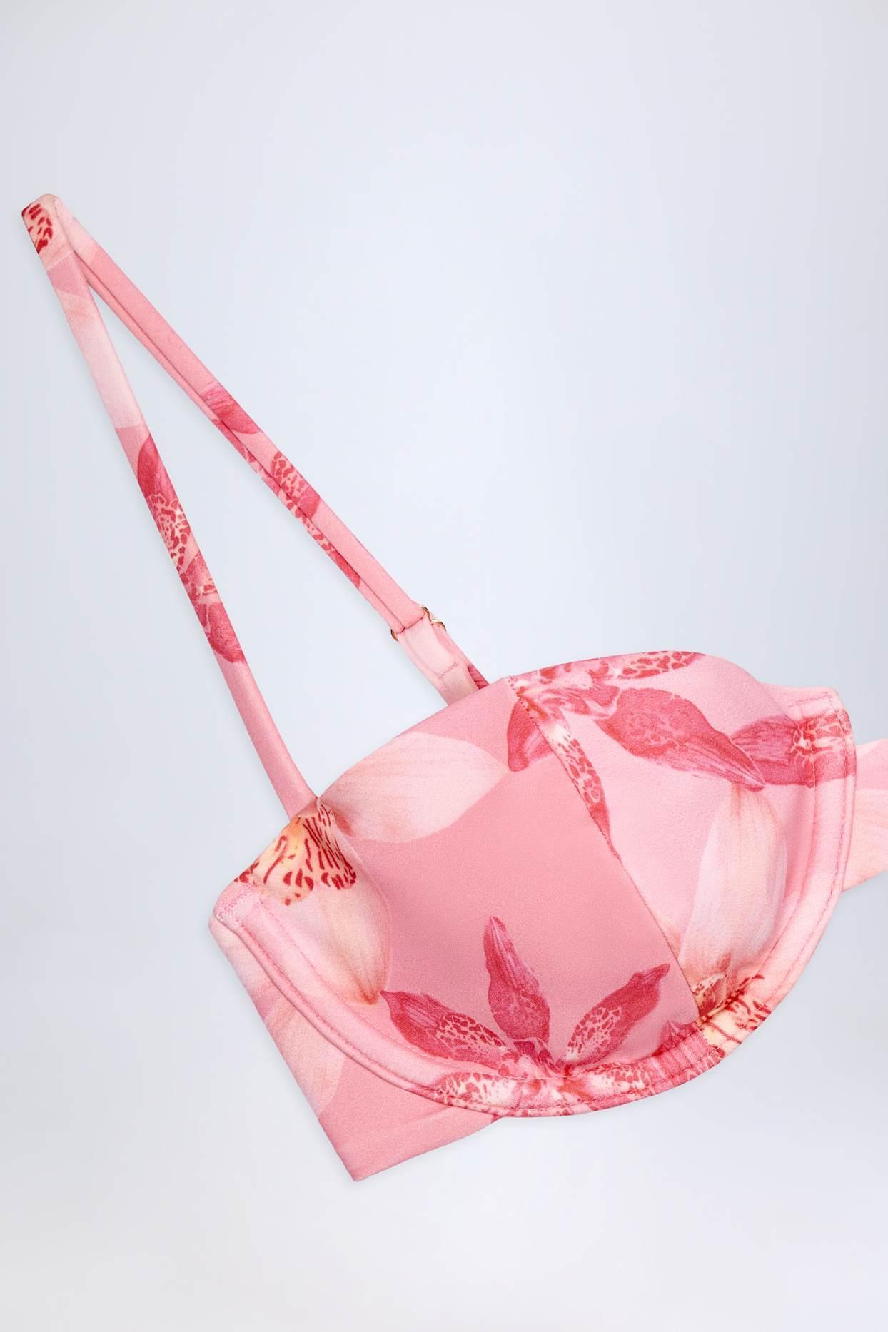 Underwired Balconette Bikini Top in Pink Orchid Print Product Image